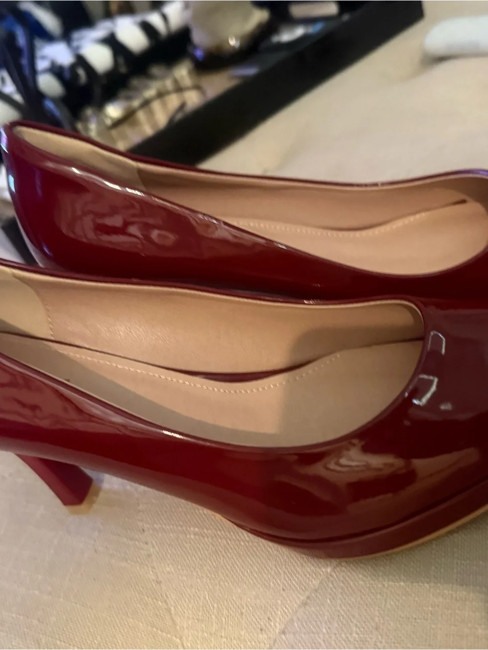 Classic Red Patent Mid-Heel Pumps - Women